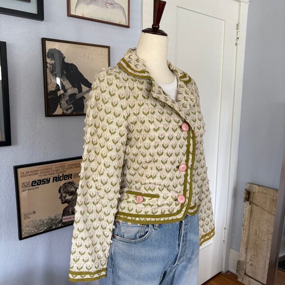 Vintage Marc Jacobs Embroidered Cream and Pink Floral Jacket size 4 - Picture 4 of 15